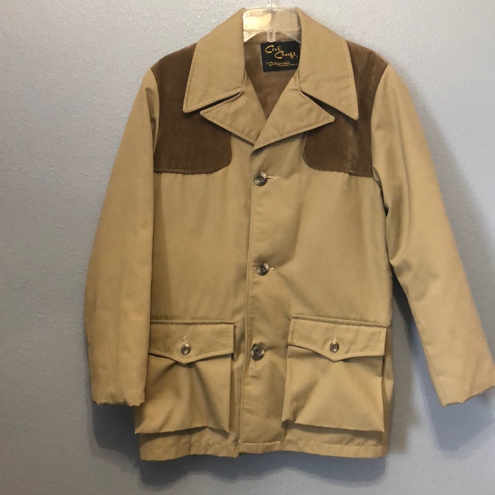 1970s Vintage Cal Craft coat Men's Large L camel tan button front LIKE NEW khaki